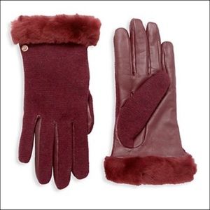Ugg Faux Fur Leather Shearling Trimmed Tech Gloves